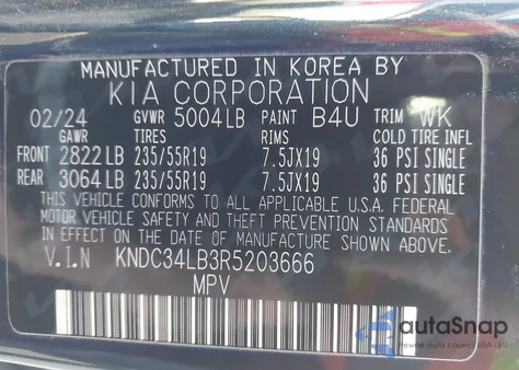 2024 Kia Ev6 Light from USA, damaged, VIN KNDC34LB3R5203666